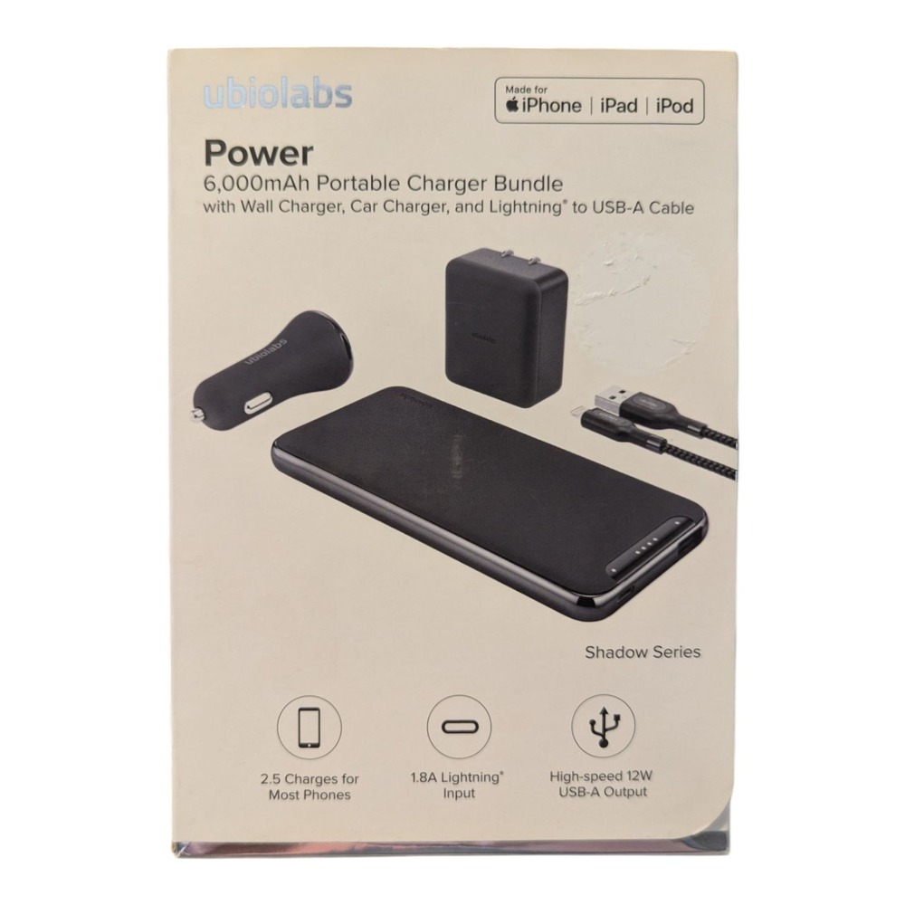 C5. Ubiolabs Portable Charger Bundle 6000mAh - Chargers, Cable, & Travel Case